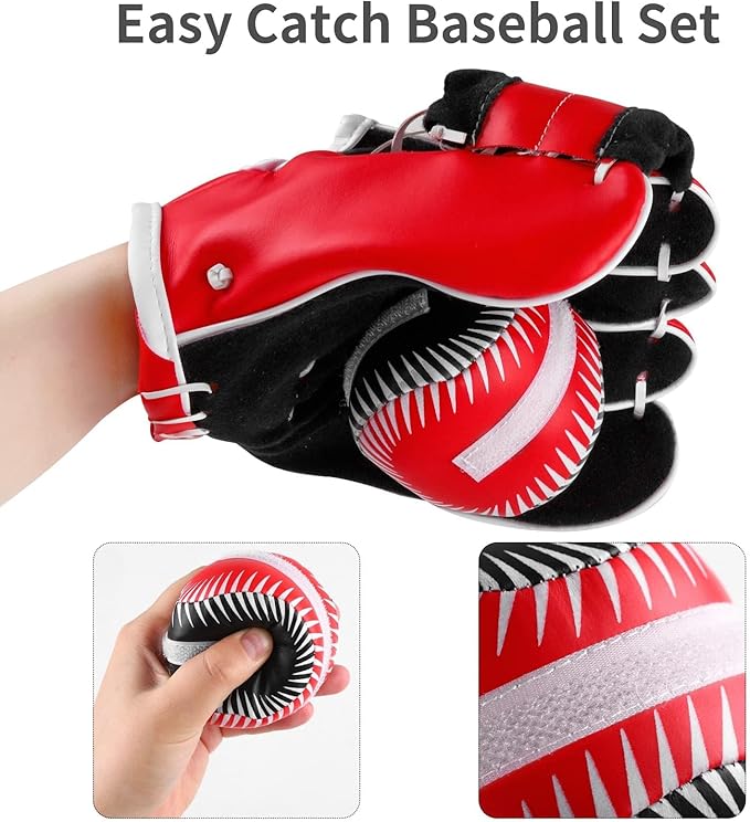 Aodaer 2 Pack T Ball Sets Baseball Glove and Ball Set for Teenager Easy Catch, Yard Lawn Game, Baseball Play - Black and Red