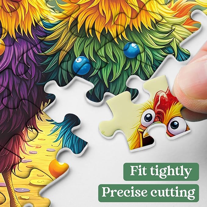 Funny Chicken Puzzles for Adults 1000 Pieces, Colorful Rooster Farm Jigsaw Puzzles, Happy Sunflower Barnyard Party Puzzle