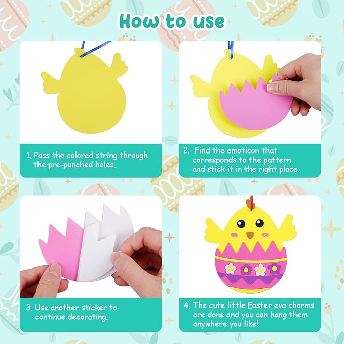 Fennoral 12 Pack Easter Craft Kit for Kids Make Your Own Easter Arts and Crafts DIY Foam Stickers Ornaments Bulk for School Classroom Activity Party Supplies Home Decorations Gift