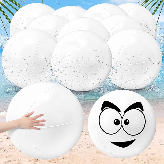 Junkin10 Pieces Solid White Beach Balls Bulk Big Inflatable Beach Ball Giant Swimming Pool Balls Beach Game Toy for Summer Beach, Pool and Party Favor (24 Inch)