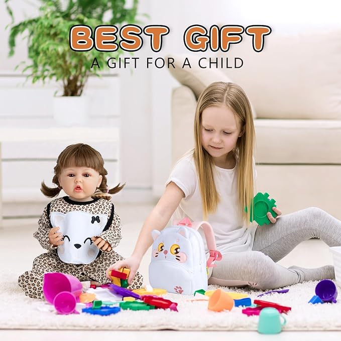 7 Pcs Baby Doll Clothes Accessories Set, 17-22 Inch Reborn Baby Dolls Clothes with Backpack Diaper Newborn Doll Outfit and Magnetic Pacifier&Fedding Bottle, Babies Pretend Play Stuffs