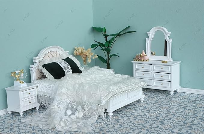 iLAND Dollhouse Flooring on 1/12 Scale 1/6 Scale, Miniature Dollhouse Accessories, 60pcs Double-Sided Dollhouse Floor Tiles (Luxury Rococo Floral & Blue Marble Tiles)