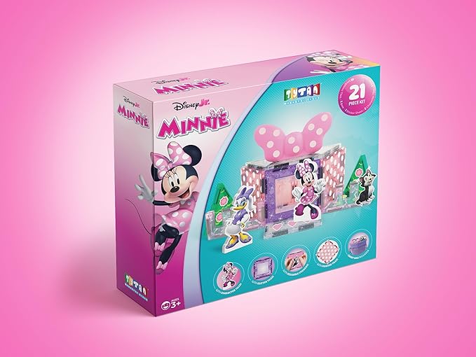 Tytan Official Disney Junior Minnie Mouse Magnetic Character Tile Set – 21-Piece STEAM Building Toy with Reusable Stickers & Instruction Manual – Educational Toy for Kids Ages 3+