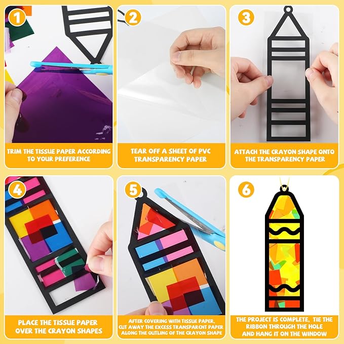 32 Sets Back to School Crayon Suncatchers Craft Kit DIY Window Stained Glass Effect Crayons Paper Crafts for Home School Classroom Decoration Kid Birthday Gifts Creative Art Projects Activity Game