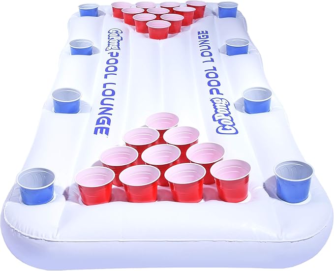 GoPong Pool Lounge Beer Pong Inflatable with Social Floating, White