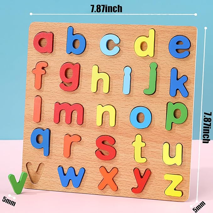 Wooden Puzzles for Toddlers, 2 Pack Alphabet Shape Wooden Puzzles for Kids Montessori Toddler Alphabet Number Shape Learning Puzzle for Kids 3 Years Over Boys & Girls