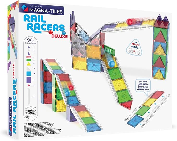 Magna-Tiles Rail Racers Deluxe 90-Piece Magnetic Construction Set, The Original Magnetic Building Brand