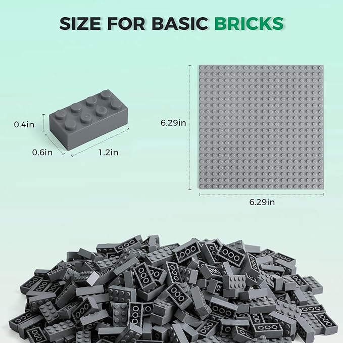500 Piece Classic Building Bricks and 1 Gray Baseplate, 2x4 Bricks Bulk Creative Building Toys, Blocks Bulk for Kids Ages 6+, Dark Gray(Small Bricks, 1.25x0.62x0.47 in)