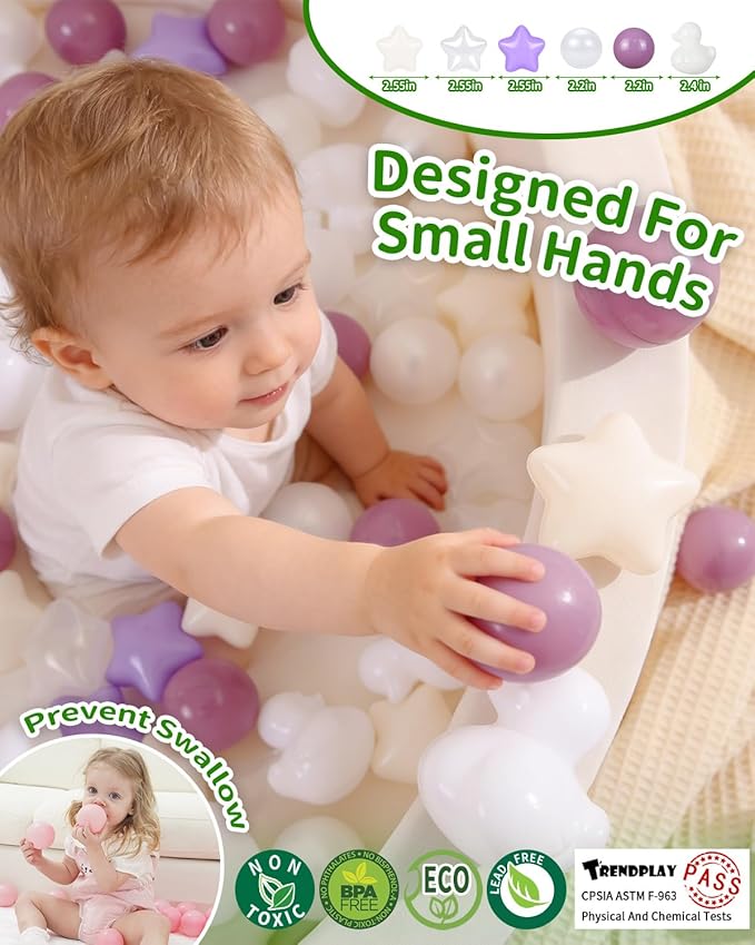 TRENDPLAY Ball Pit Balls Shapes Pastel, Duck Star Shape Non Toxic for Toddlers Kids Baby Girls Boys Dogs Soft Play,Party, 50 100 200