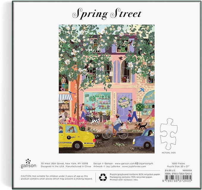 Spring Street 1000 Piece Puzzle in a Square Box from Galison - 1000 Piece Puzzle for Adults, Beautiful Illustrations from Joy Laforme, Thick and Sturdy Pieces, Idea