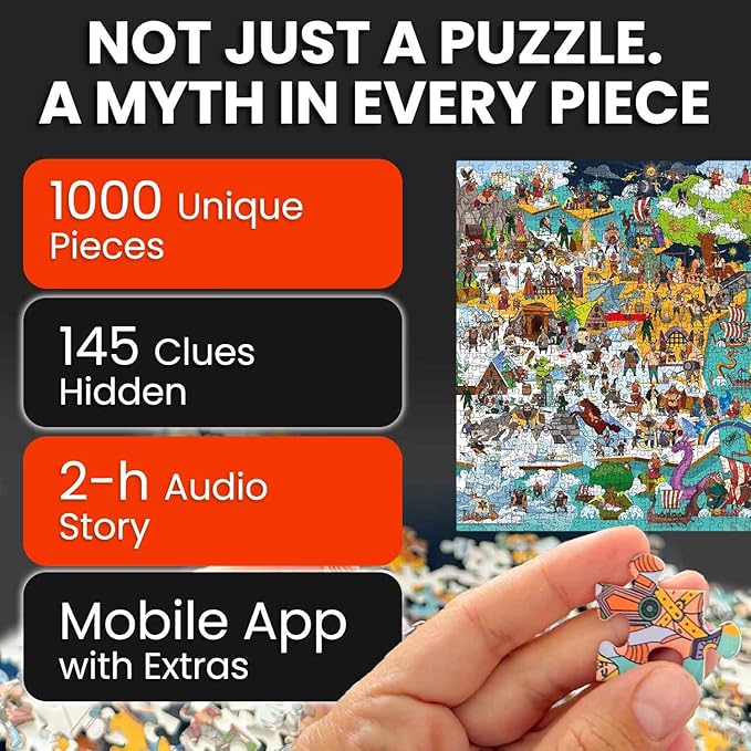 QUOKKA 1000 Piece Jigsaw Puzzle for Adults Norse Gods – Puzzles for Adults 1000 Pieces Premium Box Packaging - Extra Fun with Hidden Secrets & Audio Story – Perfect Relaxation & Creativity & Gift