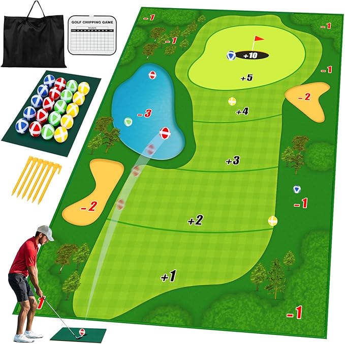 TOY Life Chipping Golf Game Mat Indoor Outdoor Games for Adults and Family Kids Outdoor Play Equipment Stick Chip Game Indoor Golf Set Backyard Games Outdoor Toys for Kids