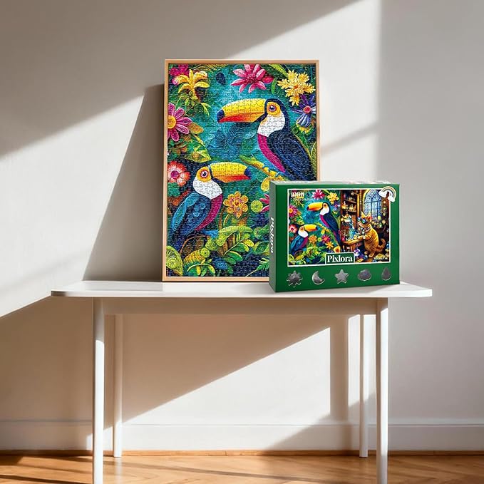 Puzzles 1000 Pieces for Adults, 2 Pack Unique Shape Puzzles for Adults, Toucans and Science Cat Theme, Fun Games in Party