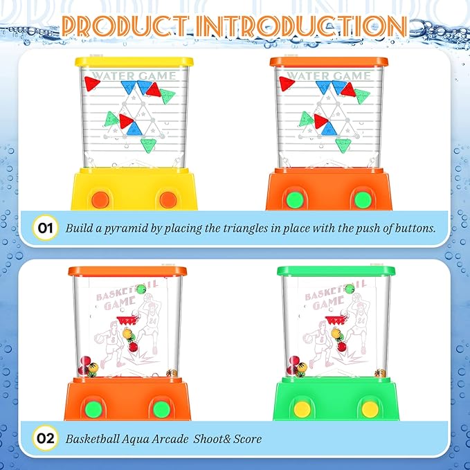 Gejoy 4 Pieces Water Games Handheld Easter Basket Stuffers for Kid Water Ring Toss Handheld Game Mini Retro Pastime Car Toys Fidget Autism Toys for Easter Children Boys Girls Birthday(Sport Style)