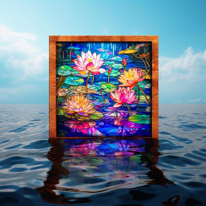 Bgraamiens Stained Glass Waterlily Jigsaw Puzzle - 1000-Piece Floral Art for Adults, Color Challenge with Botanical Mosaic Design, Home Decor & Gift Idea