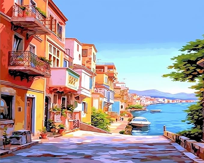 Paint by Numbers DIY Acrylic Painting Kit for Kids & Adults Beginner – 16" Wx20 L Beautiful Village Lane Pattern