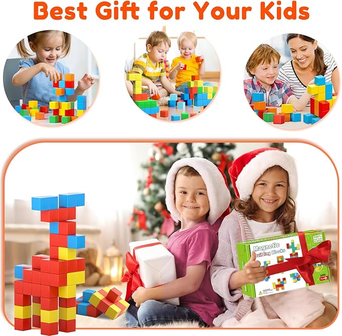 Magnetic Blocks,1.42 inch 32pcs Large Magnetic Building Block for Toddlers 3 4 5 6 7 8 Year Old Boys Girls Color Magnet Cubes Learning Toys for Kids 1-3 Sensory Toys Age 4-8 Christmas Birthday Gifts