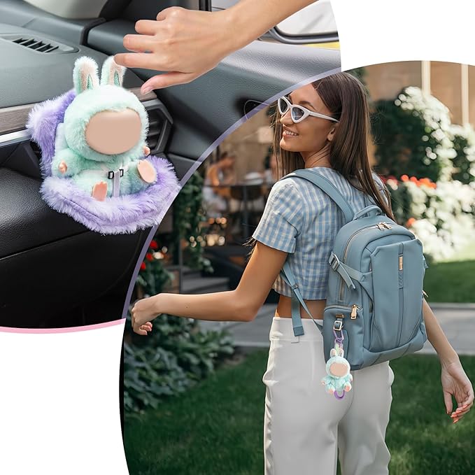 Doll Car Seat Compatible with Bubudoll, Small Seat for 10-17cm Blind Box Toys, Including Air Vent Clip, Desktop Stand, Adjustable Safety Strap, Airflow-Friendly Design, Ideal Car Decor Gifts(Purple)