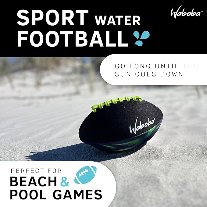 Waboba Sport Water Football – Perfect Beach Essential Toy for Pool & Beach Games – Waterproof Skin & Non-Slip Grip – 9 Inch Football for Kids & Adults Ages 8 & Up - Green