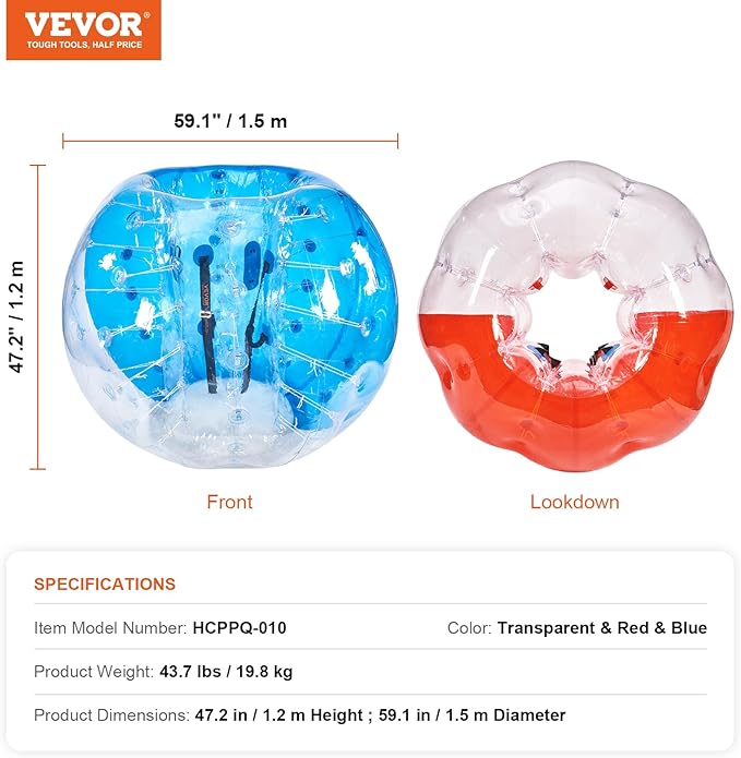 VEVOR Inflatable Bumper Ballѕ 2 Packs; 2FT/3FT/4FT/5FT Body Size Adult Human Bubble Ballѕ, Bumper Bubble Soccer Ballѕ for Teens/Adults