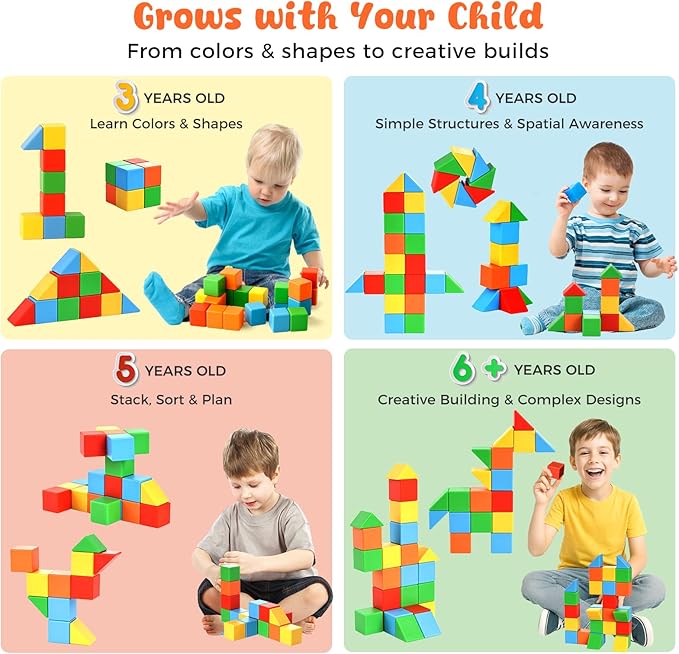 LovesTown 28PCS 1.3 Inch Large Magnetic Blocks for Toddlers Ages 3-6, Magnet Building Cubes Montessori STEM Preschool Toys for Boys & Girls, Sensory Learning Gift for Birthdays & Holidays