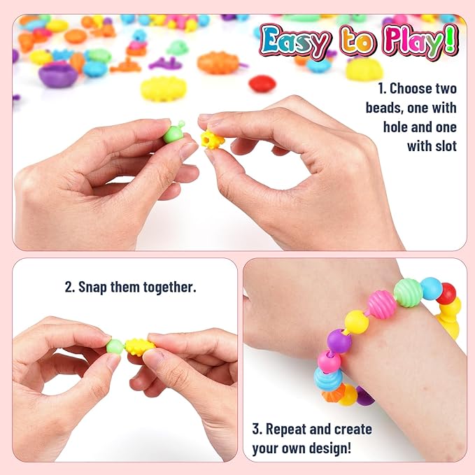FUNZBO 1600 Pcs Pop Beads with Bracelet Making Kit, Jewelry Making Kit for Little Girls, Arts and Crafts Toys, Necklace Bracelet Ring Snap Set, Easter Birthday Gifts for Kids Ages 3-12 Years Old
