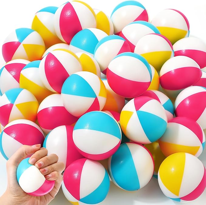 Hungdao 100 Pcs Mini Beach Stress Balls Bulk 2.5" Rainbow Squeeze Small Relief Stress Beach Balls Toys Bulk with Storage Bag for Summer Pool Water Games Hawaiian Birthday Party Favors (Bright Colors)