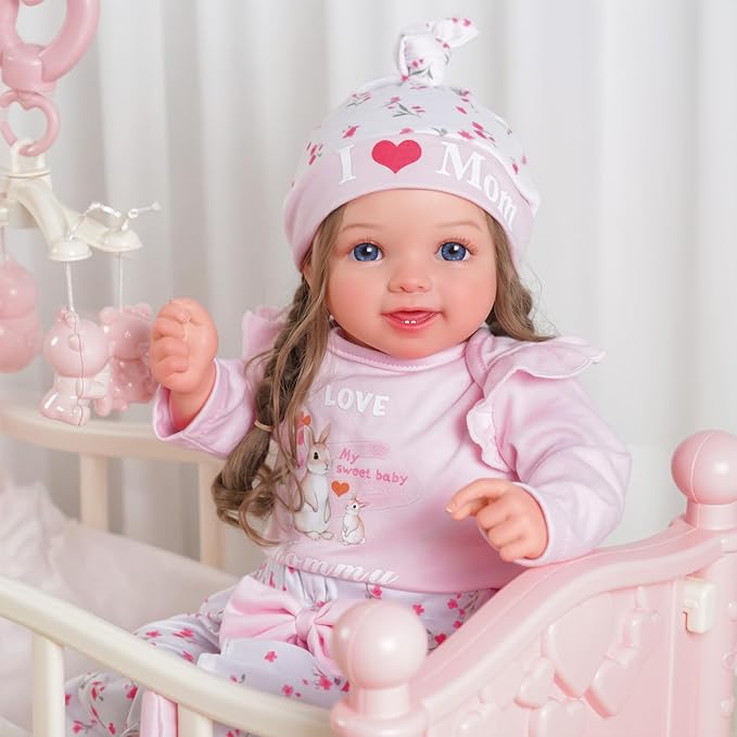 BABESIDE 5 Pcs Reborn Baby Doll Clothes for 17–22 Inch Reborn Babys Dolls, Floral Bunny Design Outfit with Romper, Pants, Hat & Socks, Reborn Baby Doll Accessories Play