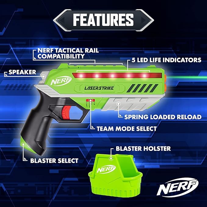 NERF Laser Strike 4 Player Laser Tag Game Pack Complete with 4 300ft Range Blasters & 4 Holsters - Indoor or Outdoor Play Arcade Games, Toys for Kids & Family