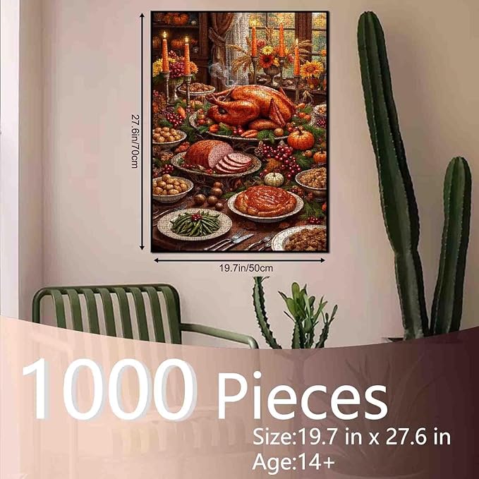 Turkey Dinner Jigsaw Puzzle for Adults Thanksgiving Autumn Puzzles 1000 Pieces Home Decor Gifts Intellectual Decompressing Fun Family Game 19.7 x 27.6 Inch
