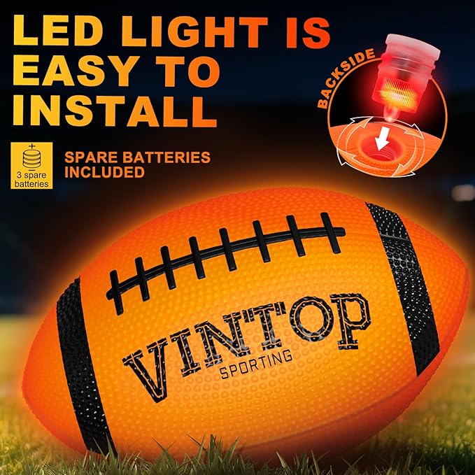 VINTOP Light Up Football - LED Glow in the Dark Football for Kids & Adults, Includes Free Air Pump, Sturdy Durable Sports Ball, Birthdays/Christmas/Outdoor Play
