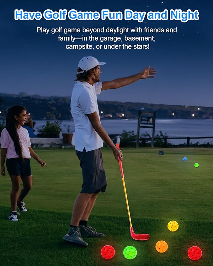 HOTWIND 6 Pack Glow in The Dark Backyard Golf Balls 3" Replacement Practice Balls with Storage Bag Fun Night Golfing Gift for Men Women Family Outdoor Party Play