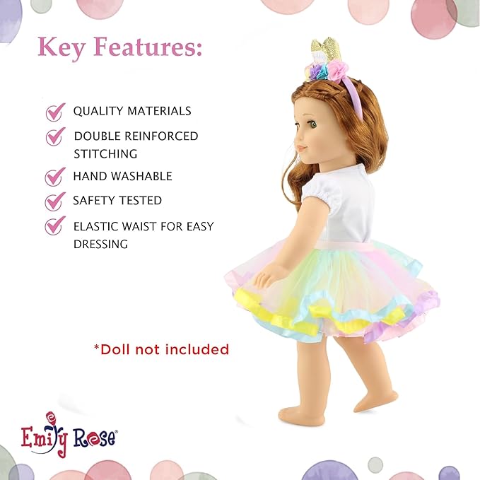 Emily Rose 18" Doll Birthday Princess 3PC Outfit with Tutu & Tiara | Clothes Set is Compatible with American Girl Dolls | USA Brand - Gift Boxed | Ages 5+ | NO Doll