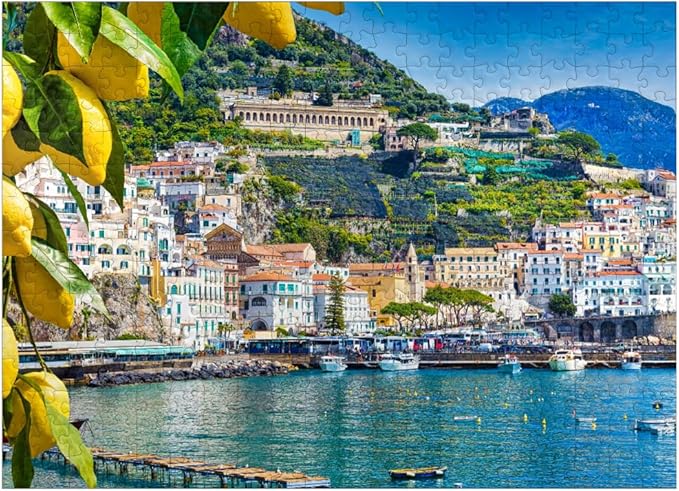 MyPuzzle Panoramic View of Beautiful Amalfi On Hills Leading Down to The Coast, Campania, Italy - Premium 300 Piece Jigsaw Puzzle for Adults