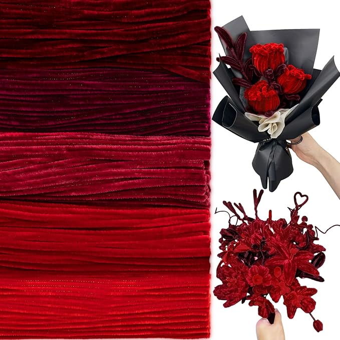 Peryiter 500 Pieces Pipe Cleaners Chenille Stems for Flowers Craft Supplies Bulk Fluffy Fuzzy Sticks for DIY Art Projects Creative Gift Wrapping Party Decorations(Red,12 Inch)