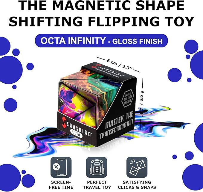Shashibo Octa Shape Shifting Box - STEM Fidget Toy with Ultra Strong Magnets - Sensory Puzzle Cube Transforms Into 100+ Shapes, Easter Basket Stuffers Gift for Kids, Teens, and Adults (Infinity)