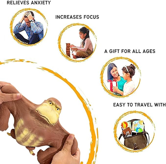 YHan Stretchy Monkey Fidget Toy Squishy Stress Relief for Kids & Adults, Gorilla Squishy Toy, Stretchable & Squeezable Sensory Toys for Anxiety Relief (Medium, Brown)
