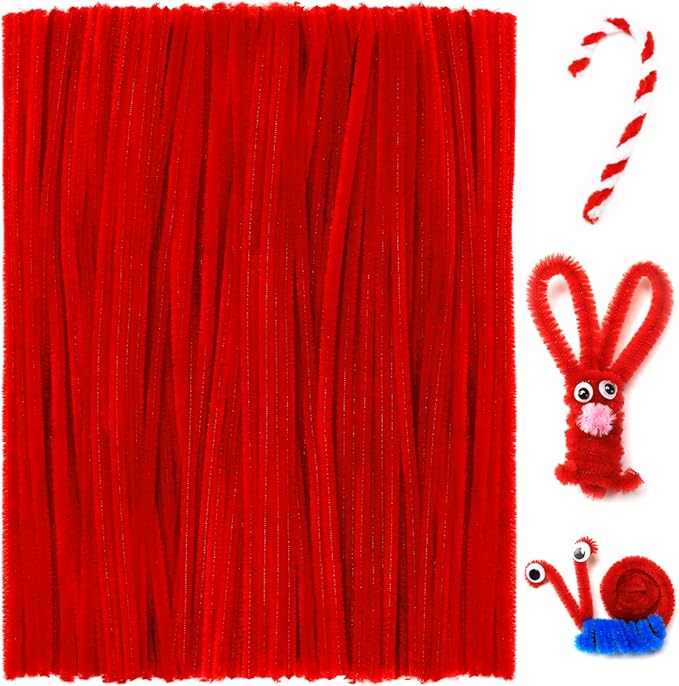 Praisebank Red Pipe Cleaners for Crafts, 200pcs, Chenille Stems for DIY Projecets, Arts & Crafts Supplies for Festival Party Decorations
