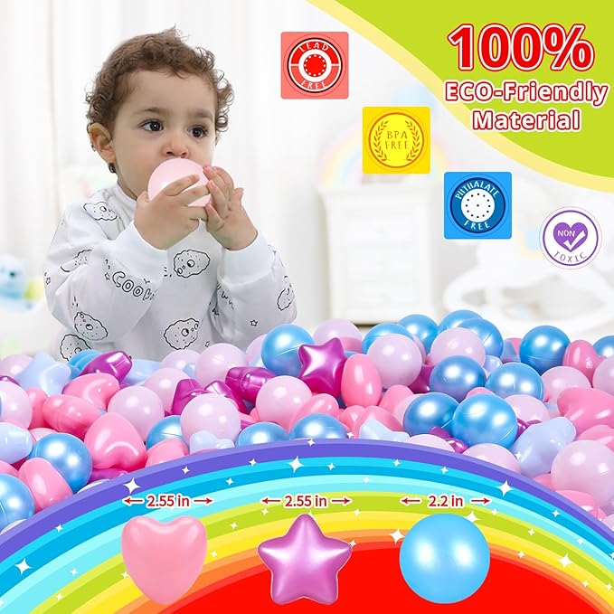 STARBOLO Star Ball Pit Balls for Toddlers -200pcs Phthalate Free BPA Free Crush Proof Play Balls for Play Tent Pool Playhouse Playpen Party Decoration.