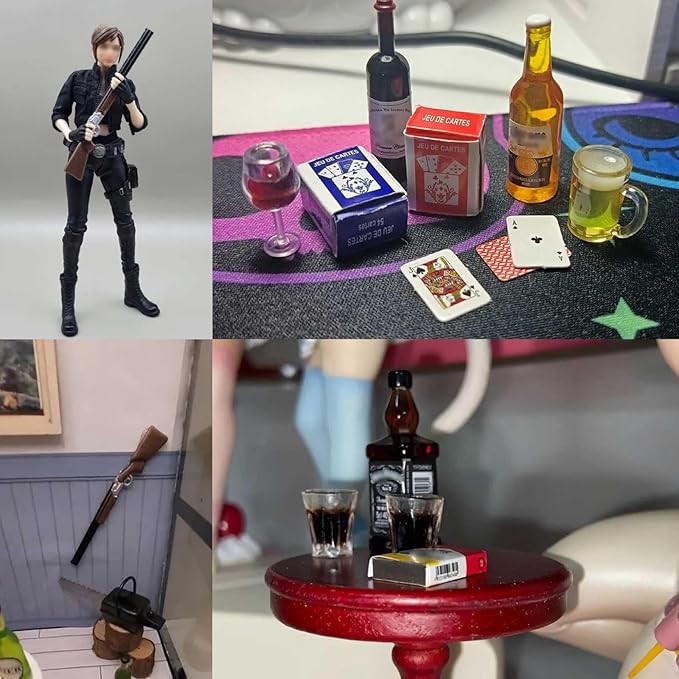 1 Set Miniature Things 1/12 Scale Dollhouse Accessories Miniature Money Mini Gun Mini Wine Bottle Model for Tiny Doll House Accessories,Action Figure Props,DIY Craft Projects.Tiny Collectibles
