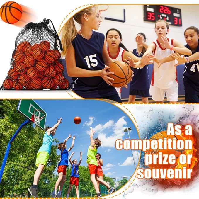 Civaner 60 Pcs Mini Basketball Stress Balls for Kids Basketballs Party Favors Small Foam Bouncy Sports Toys Bulk with Drawstring Bag for School Party Decor Carnival Reward Game Toys Gifts(3cm)