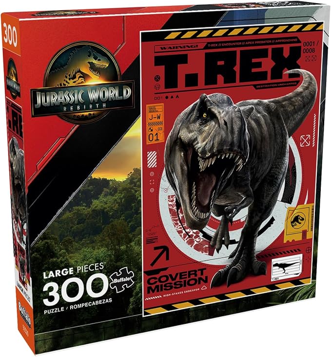Buffalo Games –300 Piece Jurassic World T. Rex Encounter Jigsaw Puzzle Colorful Puzzle for Adults – Precision-Cut Pieces, Beautiful Artwork, and Hours of Relaxing Fun
