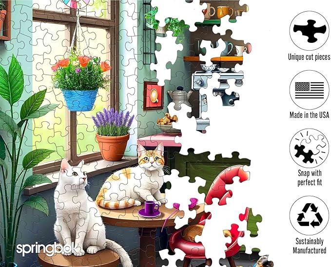 Springbok Cat Cafe 500 Piece Jigsaw Puzzle for Adults - Kittens in a Coffee Shop - Unique Cut Pieces - Made in USA