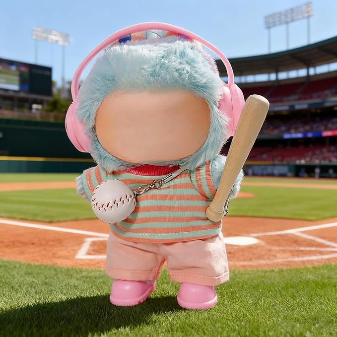 15cm/17cm Doll Outfit Suitable for Labubu Clothes –Sports Wear Outfits Gym Dolls Accessories for Dressing Up (No Doll Included) (C-Pink Stripe Baseball Suit 6-Piece Sets)