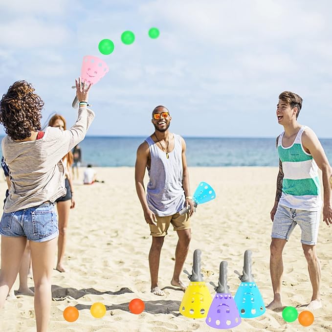 24Pcs Pop-Pass-Catch Ball Game with 8 Catch Launcher Baskets and 16 Balls,Outdoor Indoor Game Activities,Lawn Games Beach Sport Toys for Party Favor,Kids 4 5 6 7 8 9 10+