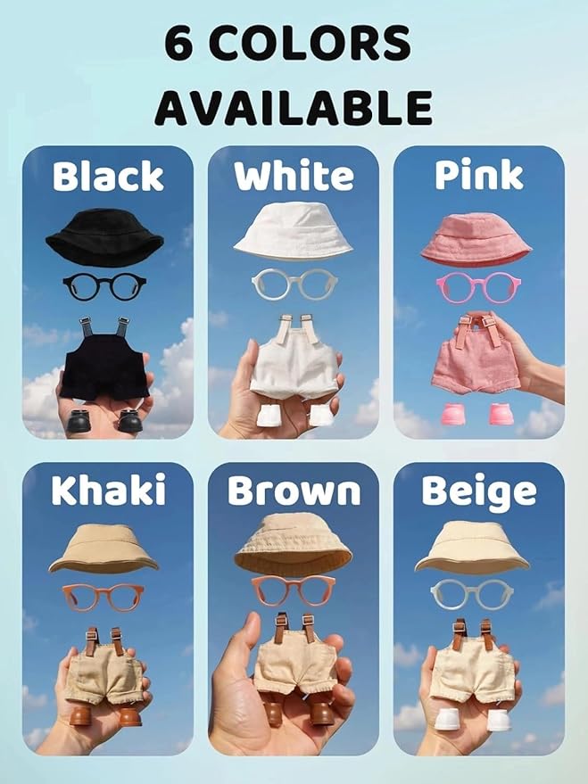2PCS Doll Clothes Set for LABUBU 17cm Doll – Stylish Outfit with 2 Hat, 2 Overalls, 2 Shoes & 2 Glasses of Clothes Designer, Cute Clothes for Dress up Unique Style (Black+White) (Doll Not Included)