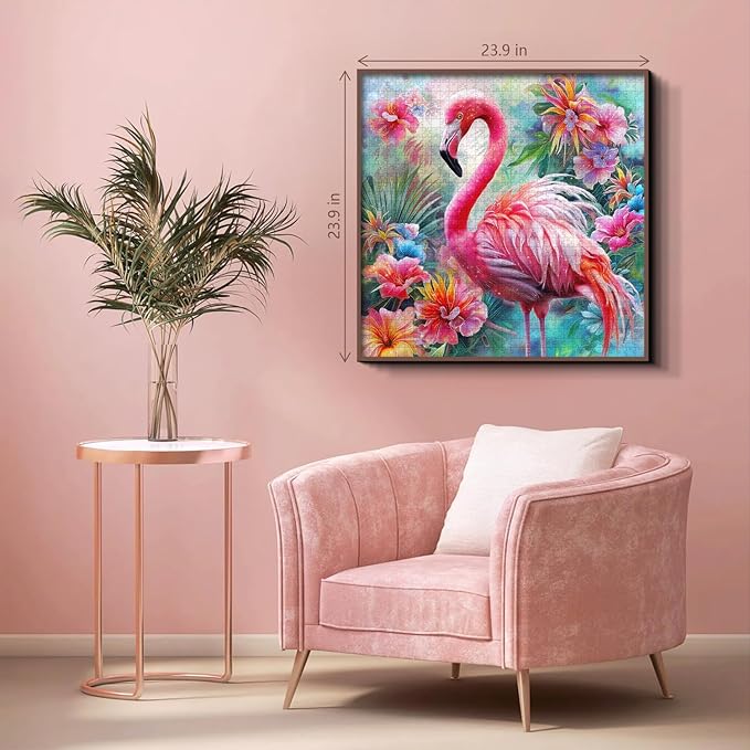 PICKFORU Pink Flamingo Puzzles for Adults 1000 Pieces, Colorful Flower Spring Garden Puzzle, Plant Animal Jigsaw Puzzles
