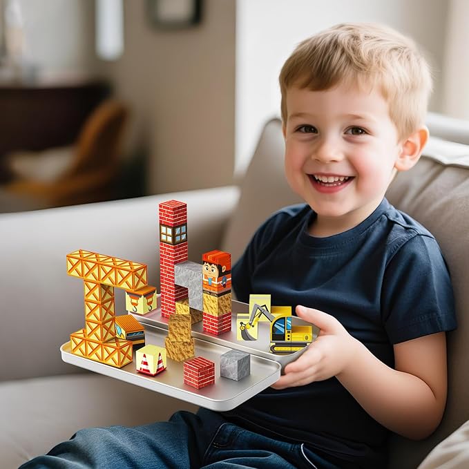 Magnetic Blocks with Magnet Box-35PCS Magnet Cubes, Magnetic Tiles Kids Build Cubes Travel Game Toys, Road Trip ‌Sensory Toy Christmas Birthday Gifts for Boys & Girls Ages 3