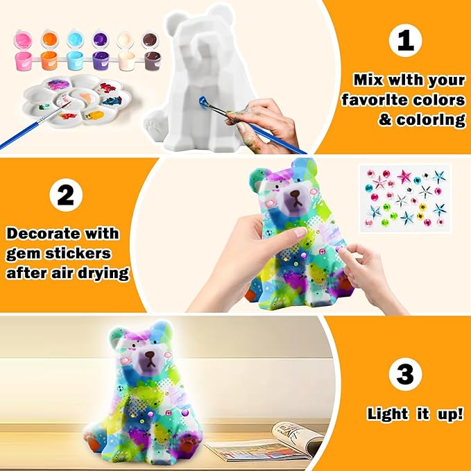 FUNZBO Paint Your Own Bear Lamp Kit - Arts and Crafts Supplies Painting Kits for Teens Adults, DIY Night Light Bear