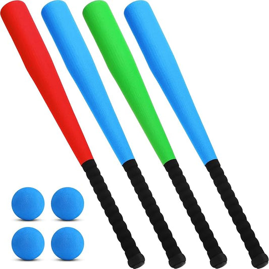 Wettarn 4 Pcs 24 Inch Foam Baseball Bat Foam Bat with Safe Soft Baseballs T Ball Set for Outdoor Indoor Sport Game Beginners Practice Playing Training(Red, Blue, Green)